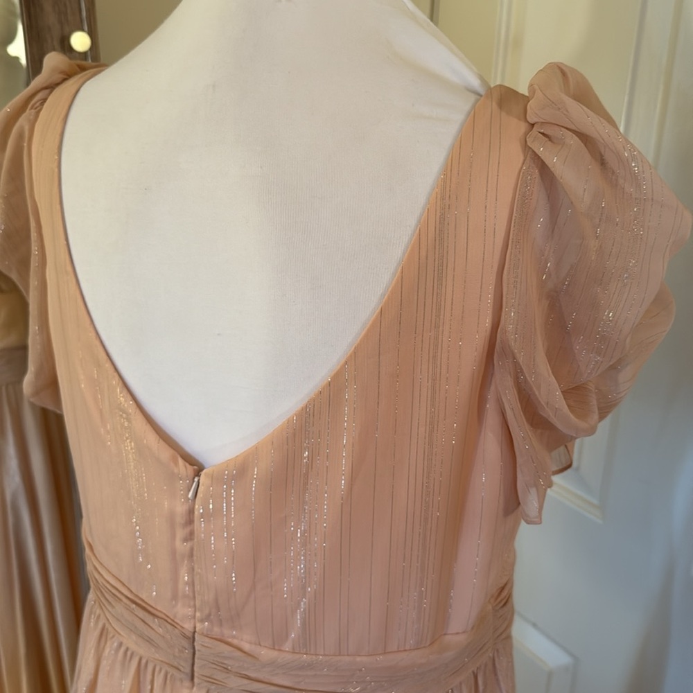 MAC DUGGAL
Pink Ruffle Tiered Metallic Ruched Shoulder Dress - Picture 12 of 15